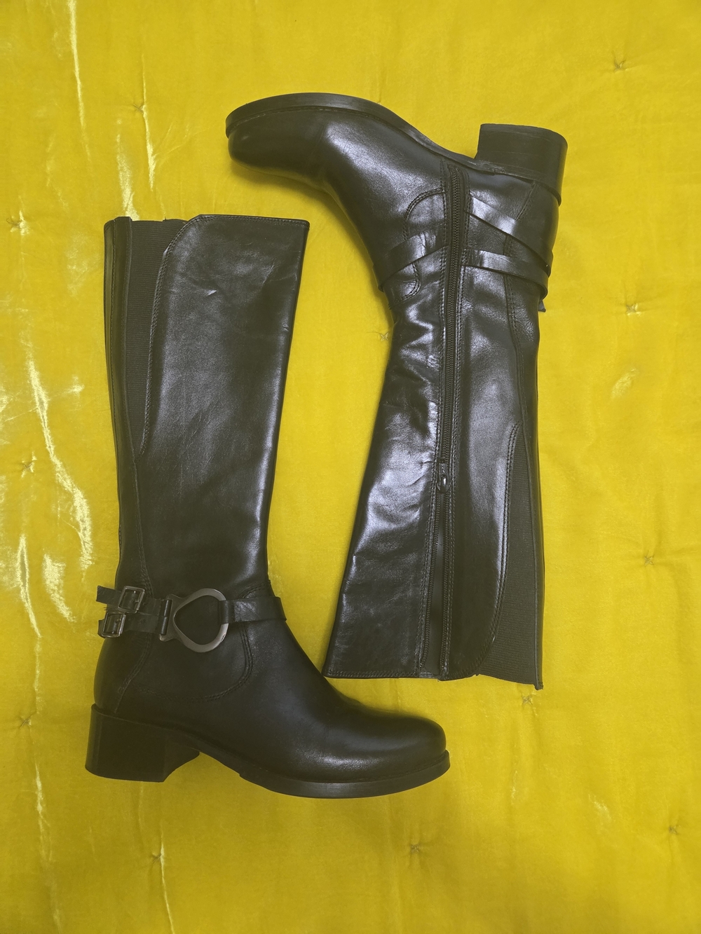 Born Black Leather At The Knee Boots with Buckle Accent